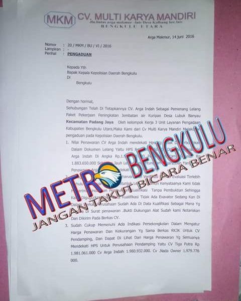 Kasus ULP Bengkulu Utara Makin Heboh, Setelah Turino Sekarang Imron Ikut Melapor 44 Kasus ULP Bengkulu Utara Makin Heboh, Setelah Turino Sekarang Imron Ikut Melapor. Dimana intinya meminta agar aparat mengusut kecurangan proses lelang