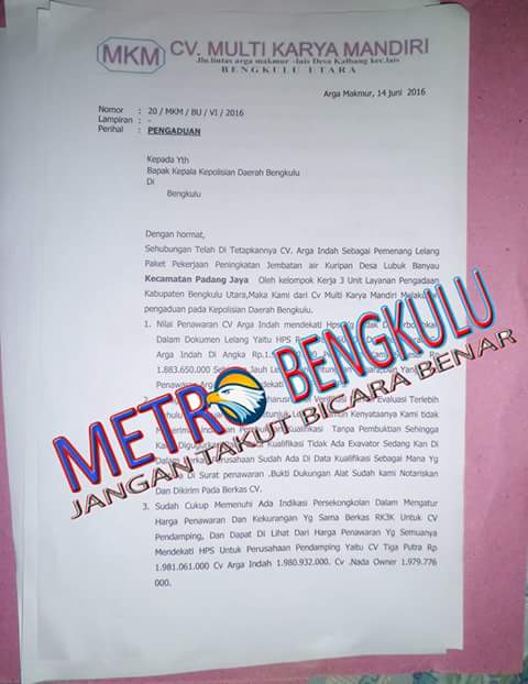 Kasus ULP Bengkulu Utara Makin Heboh, Setelah Turino Sekarang Imron Ikut Melapor. Dimana intinya meminta agar aparat mengusut kecurangan proses lelang