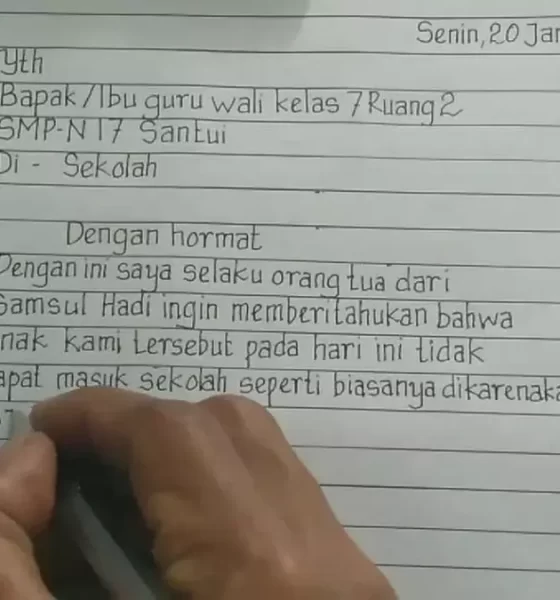 Contoh Surat Izin Tidak Masuk Sekolah